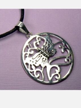 Filigree Butterfly Sterling SILVER Pendant & Cord Necklace